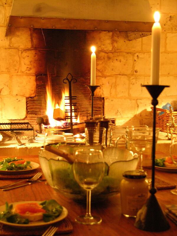 Dinner by candlelight in front of the open fire