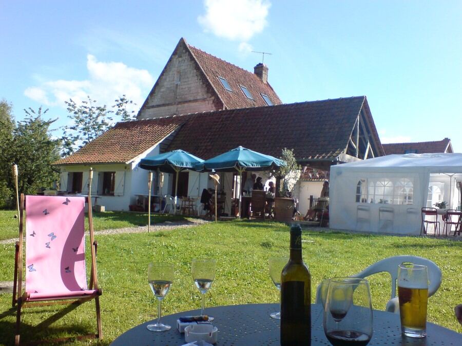 Wine on the lawn, with the marquee up beside the terrace